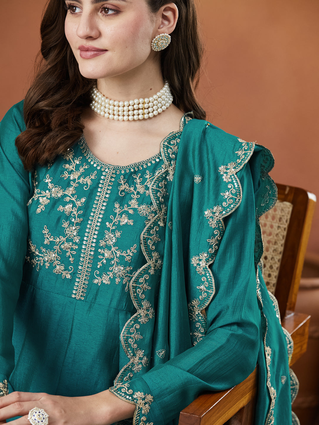 Rama Silk Embroidered Anarkali Kurta And Dupatta set