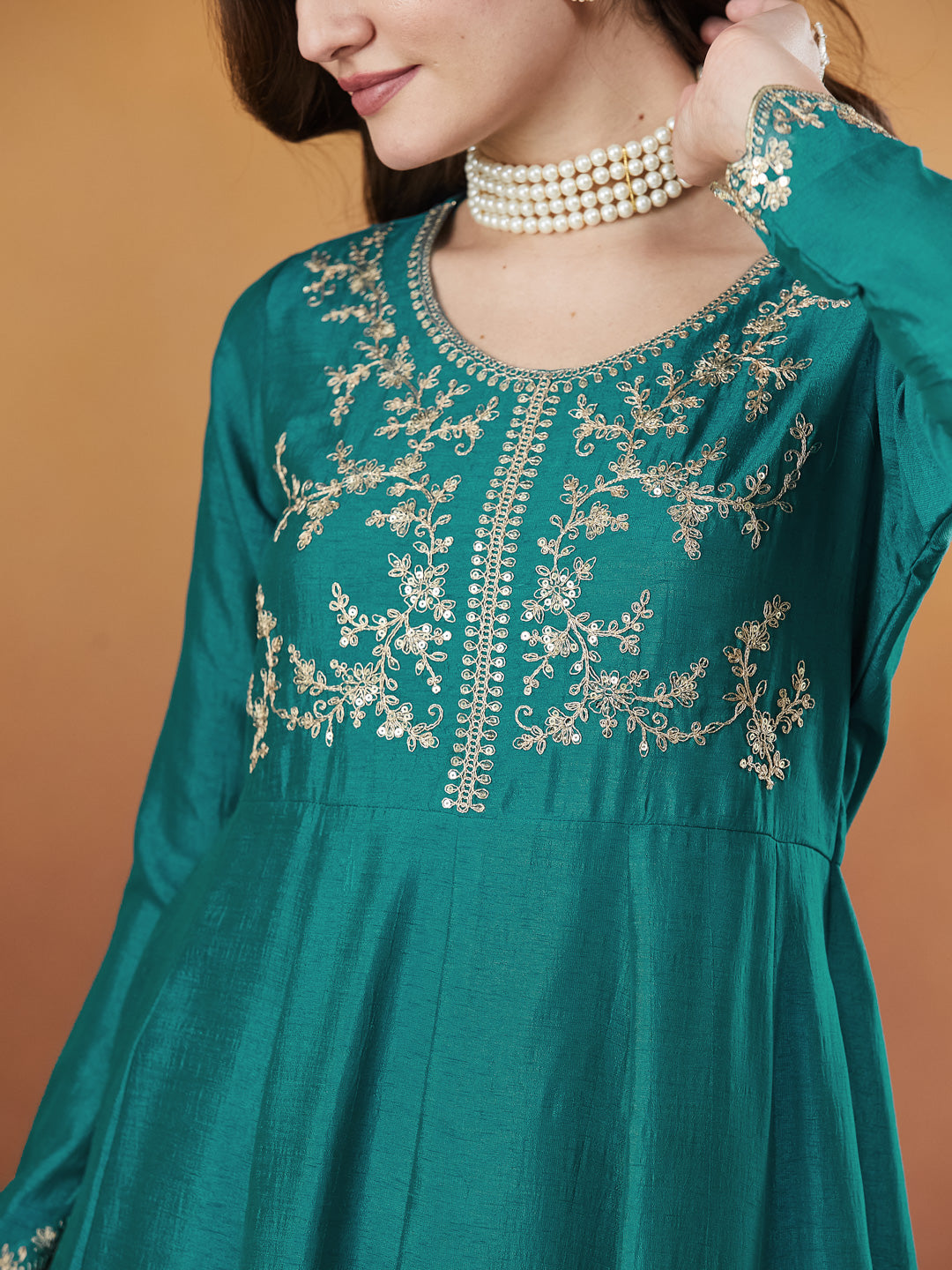 Rama Silk Embroidered Anarkali Kurta And Dupatta set