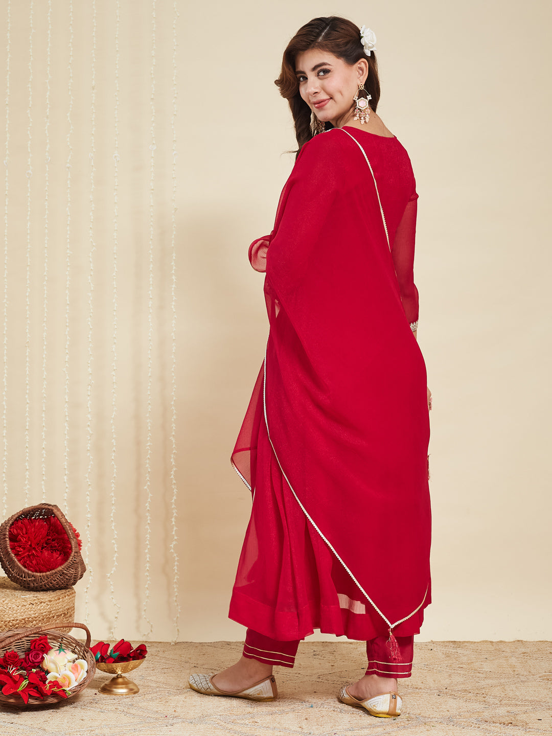 Rani Chiffon Embroidered Anarkali kurta with dupatta set