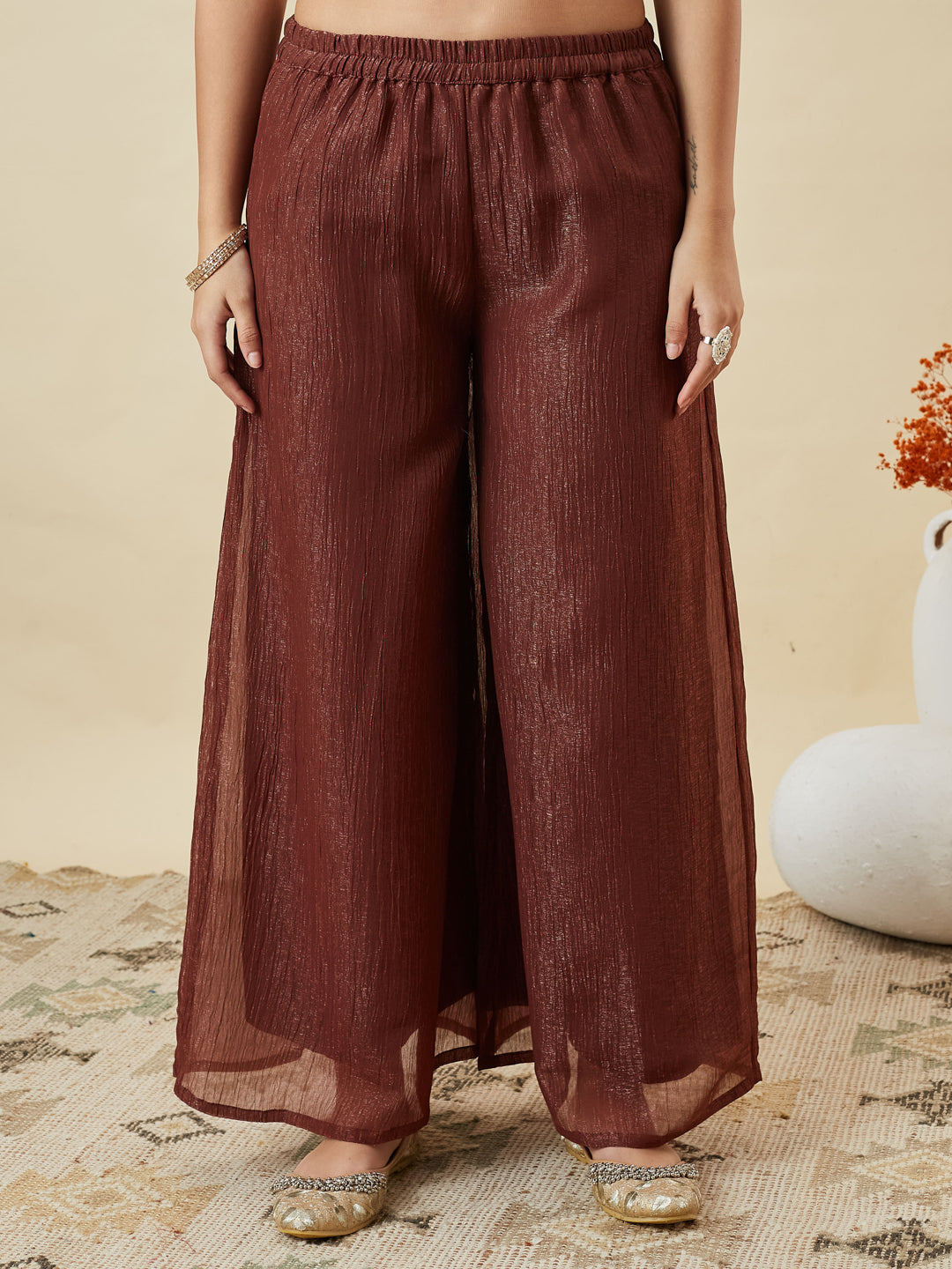 Coffee Silk Embroidered Straight Suit Set with Dupatta | lower image 