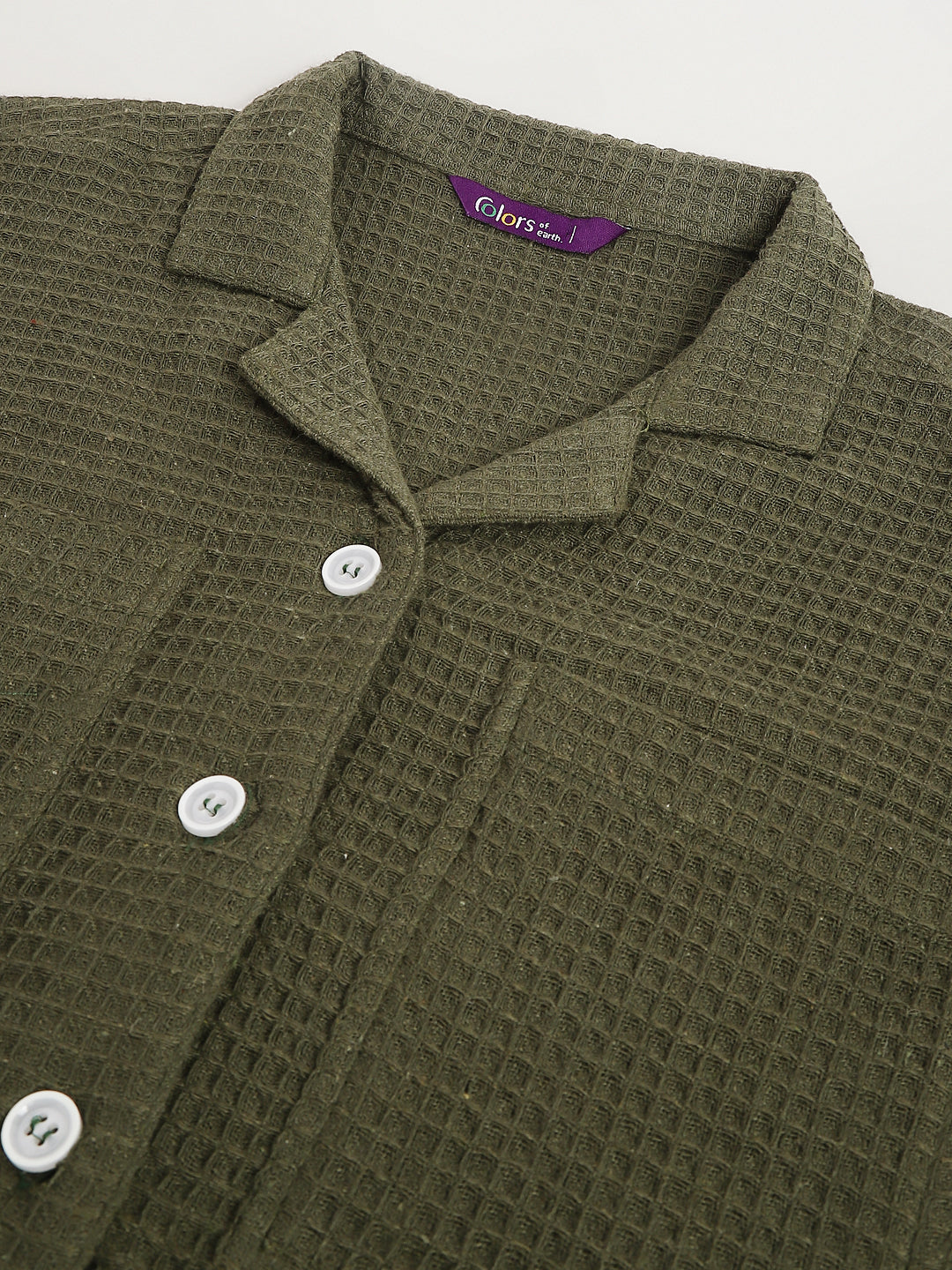 Olive Green Cotton Plain Solid Co-ords