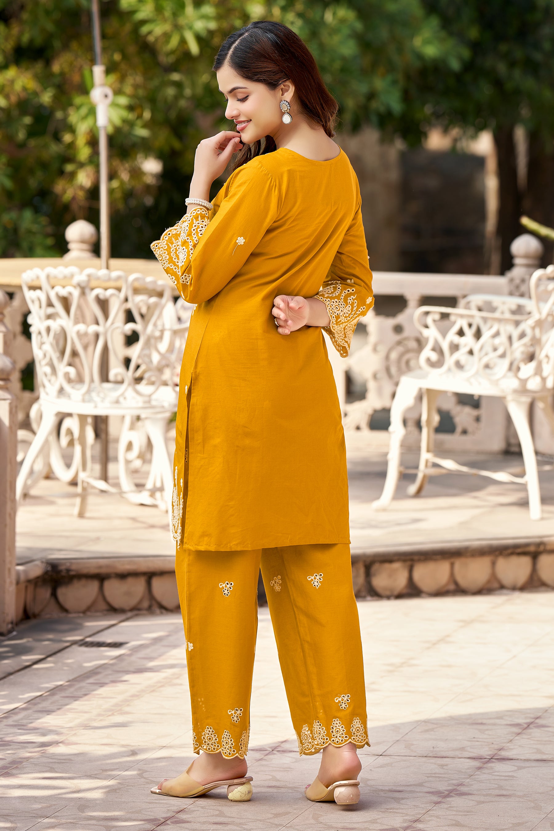 Mustard Cotton Embroidered Co-ord Set