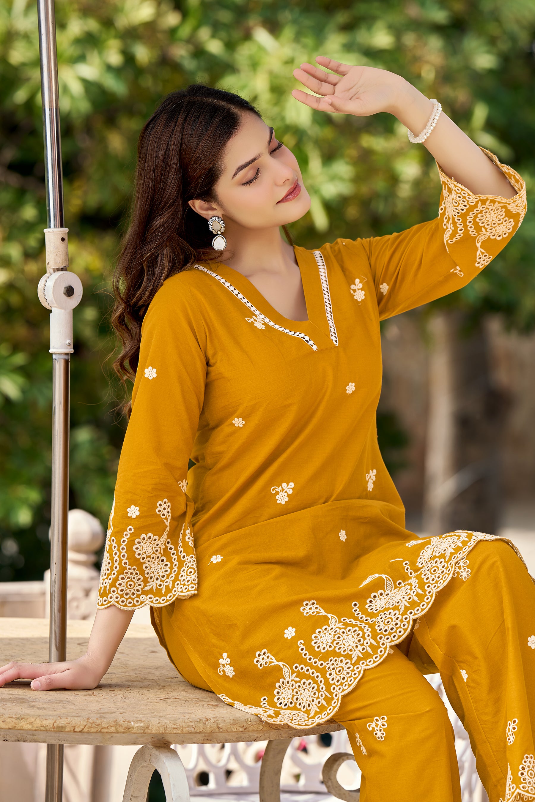 Mustard Cotton Embroidered Co-ord Set