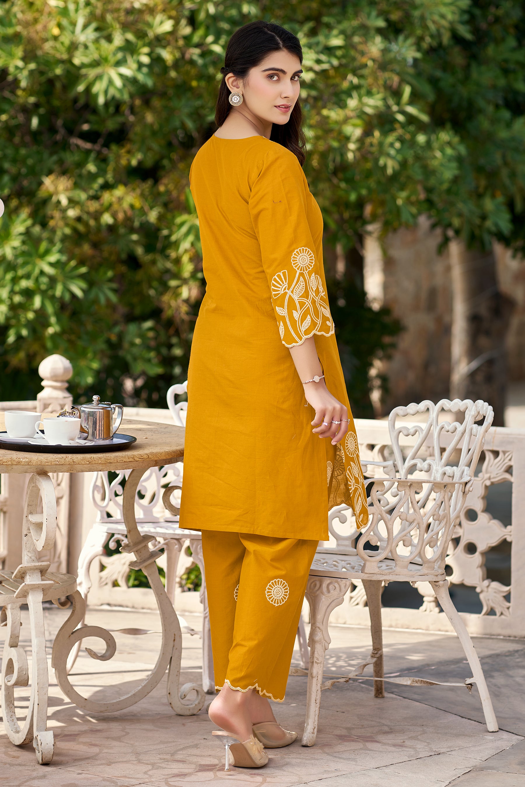 Mustard Cotton Embroidered Co-ord Set