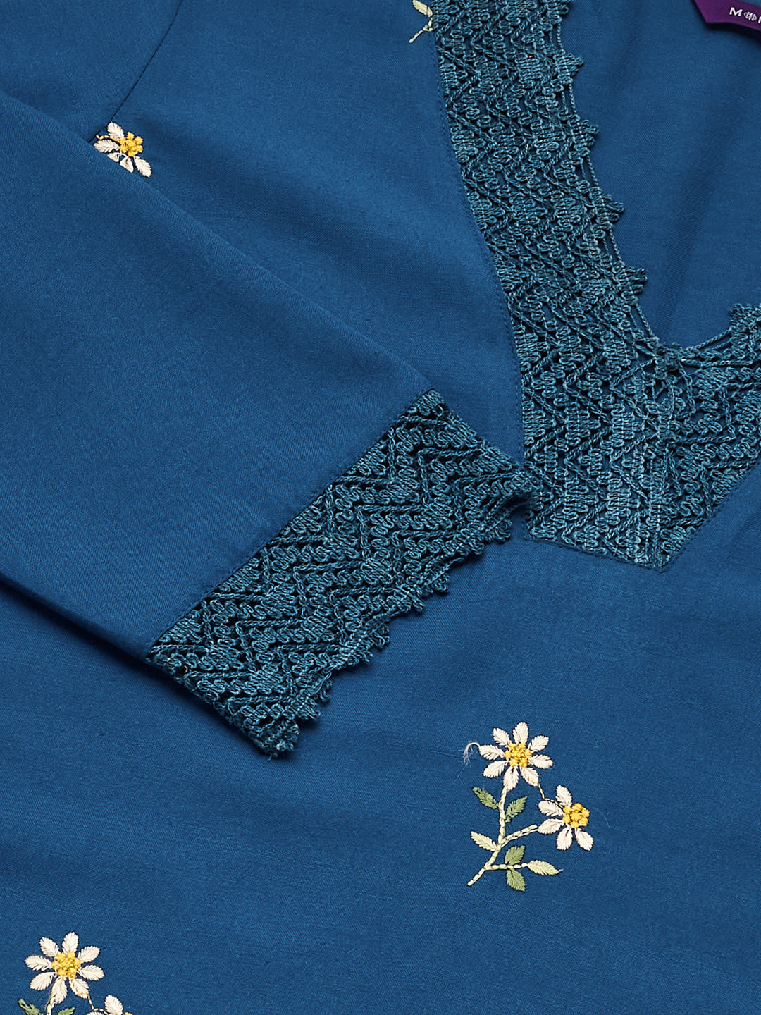 Teal Blue Rayon Embroidered Co-ord Set for Women