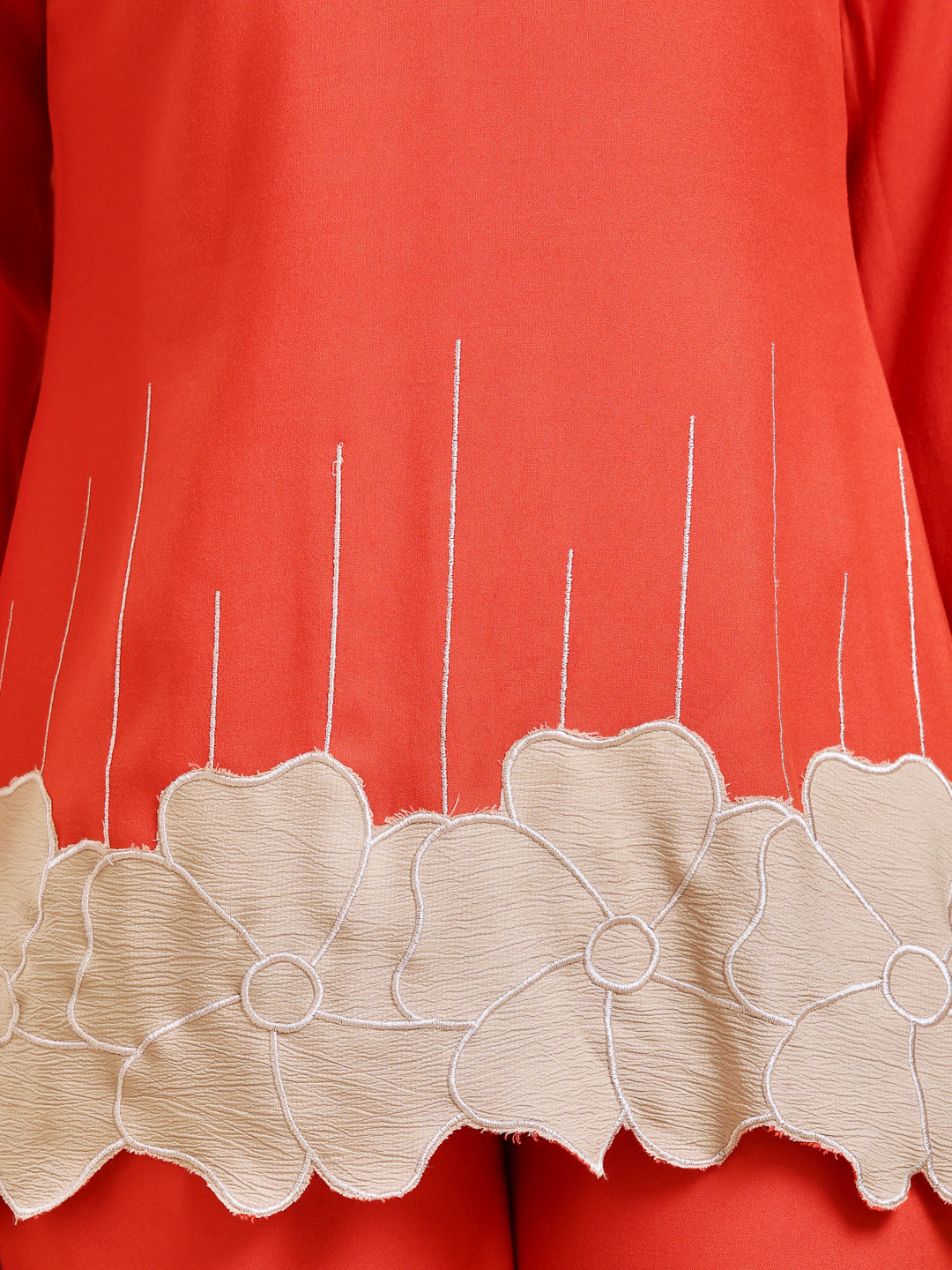 Orange Rayon Embroidered Co-ord Set for Women