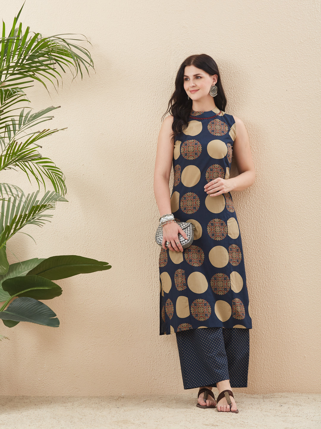 Navy blue Cotton Printed Co-ord Set