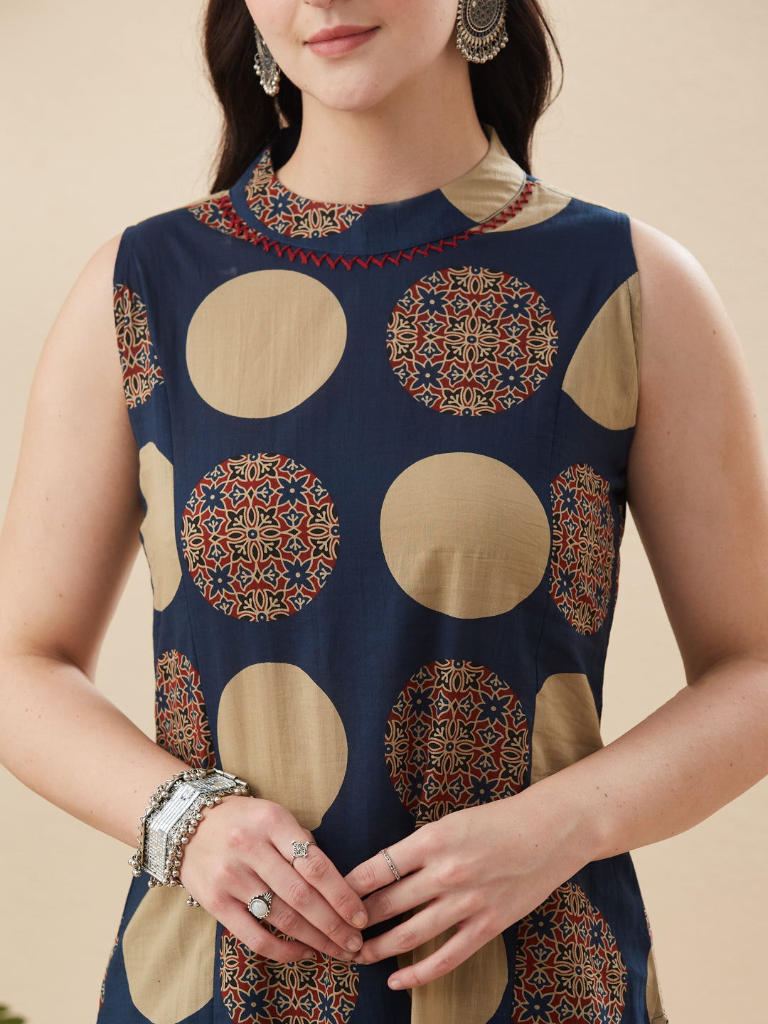 Navy blue Cotton Printed Co-ord Set