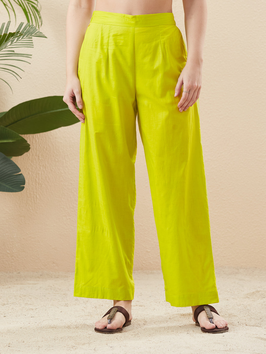 Neon Cotton Solid Handwork Kurta Set with Relaxed Fit Pants For Women