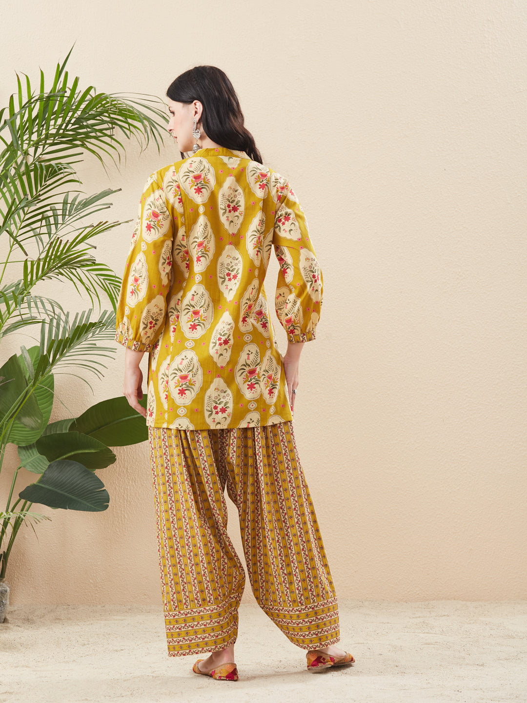 Women’s Mustard Cotton Floral Printed Kurta Pant Co-Ord Set