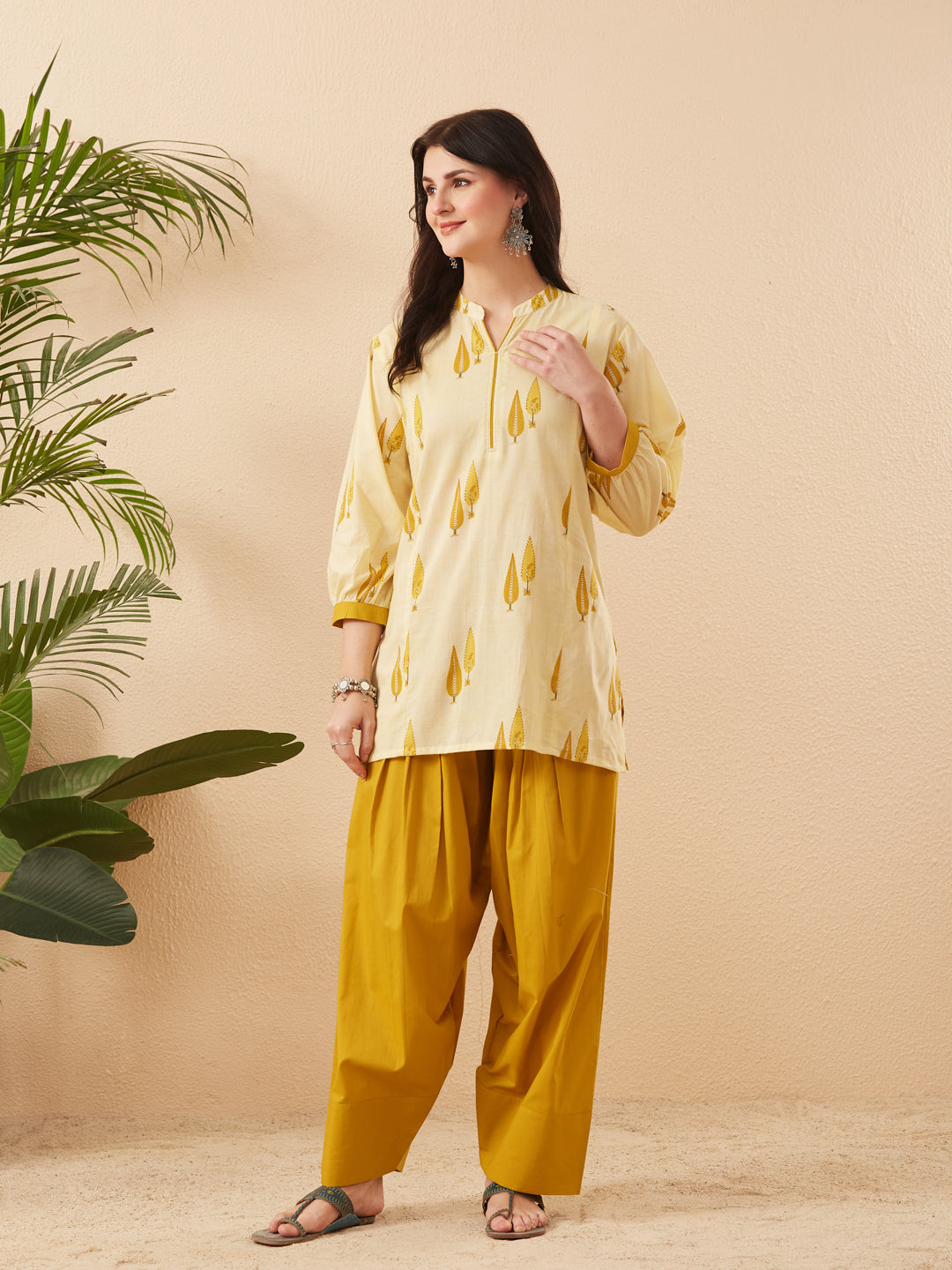 Women’s Yellow Cotton Ethnic Kurta Pant Co-Ord Set