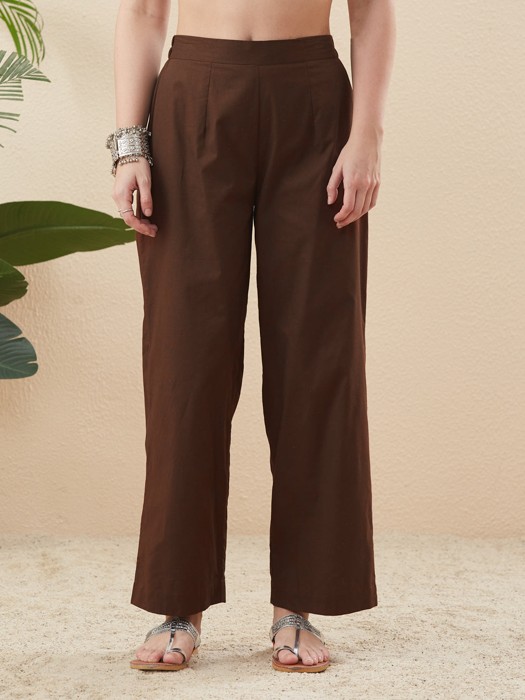Classy Coffee Cotton Solid Handwork Co-Ord Set for Women