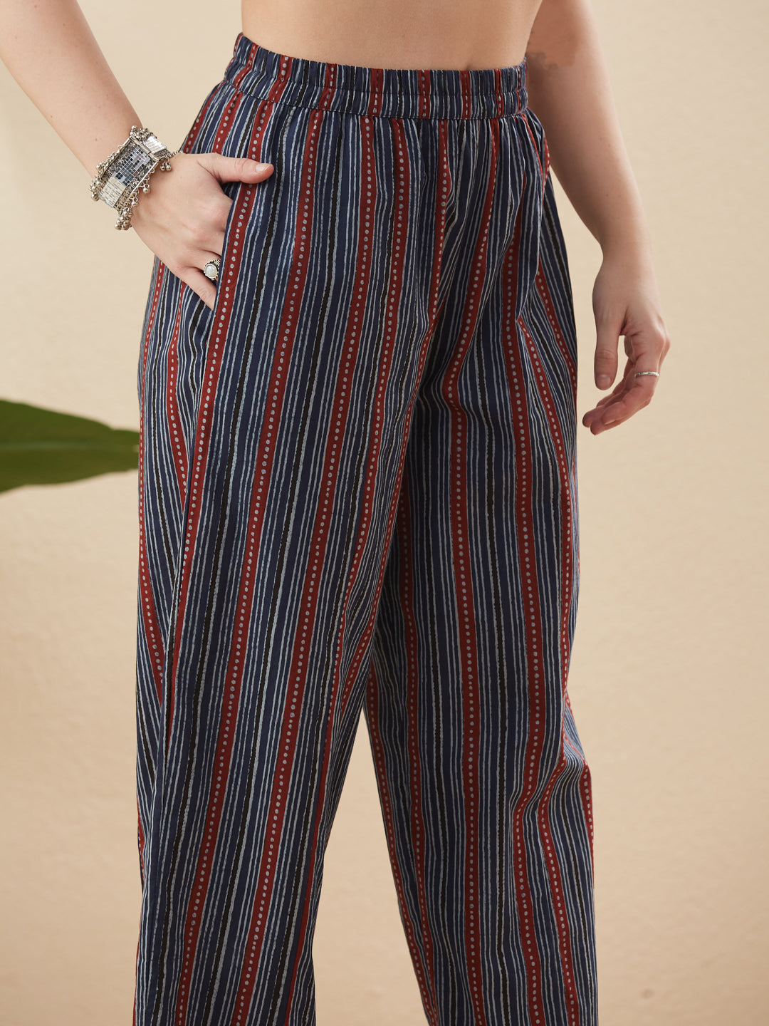 Navy Blue Cotton Printed Co-ord Set for Women