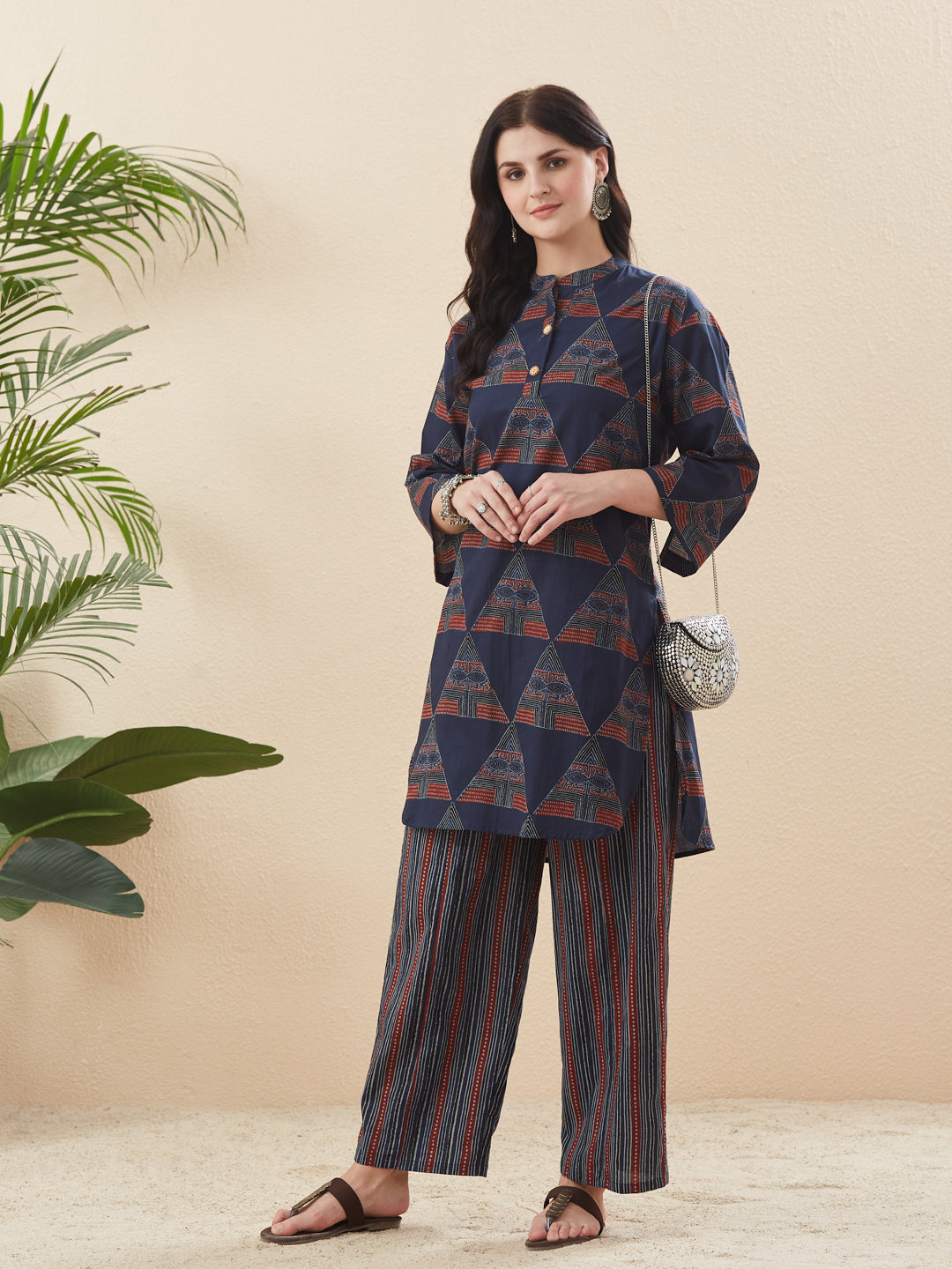 Navy Blue Cotton Printed Co-ord Set for Women