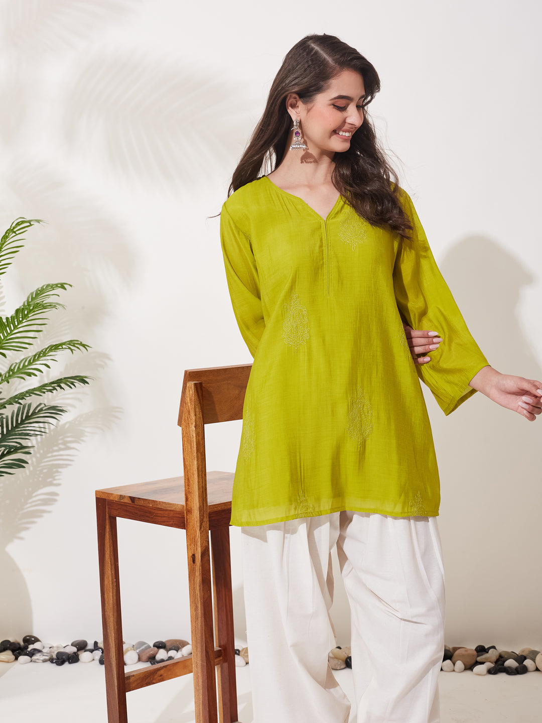 Neon Cotton Embroidered Ethnic Kurta Set for Women