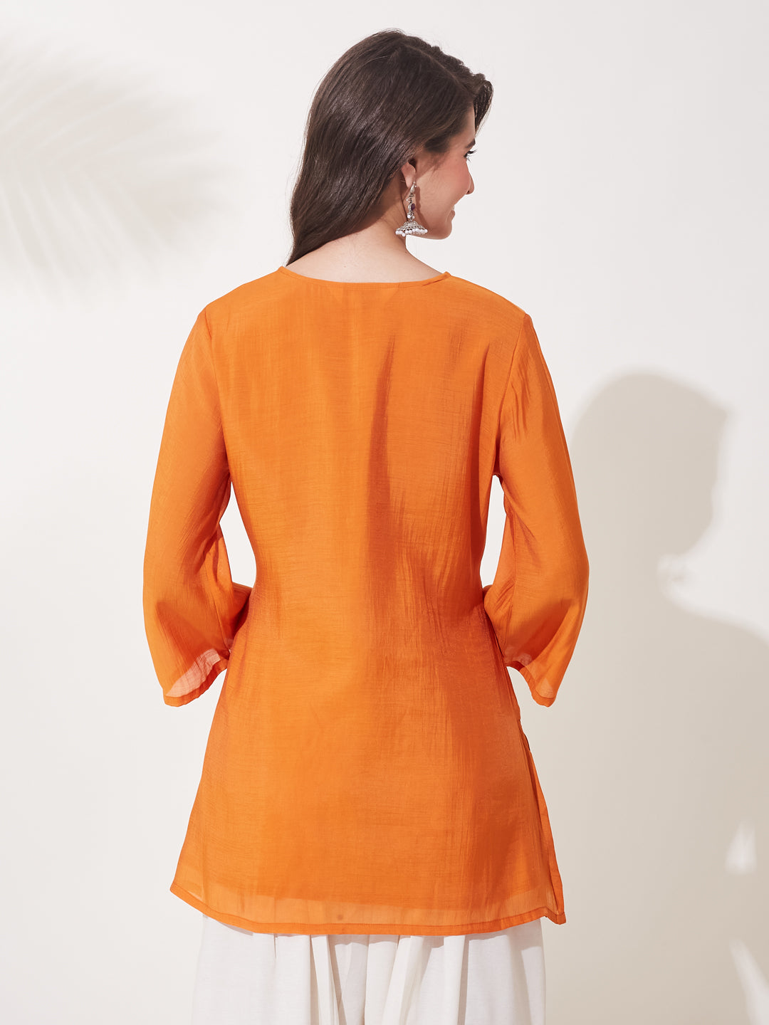 Orange Cotton Embroidered Kurta with White Salwar Pants For Women