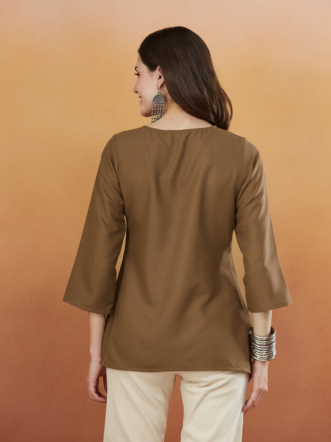 Olive Green Embroidered Viscose Short Kurta