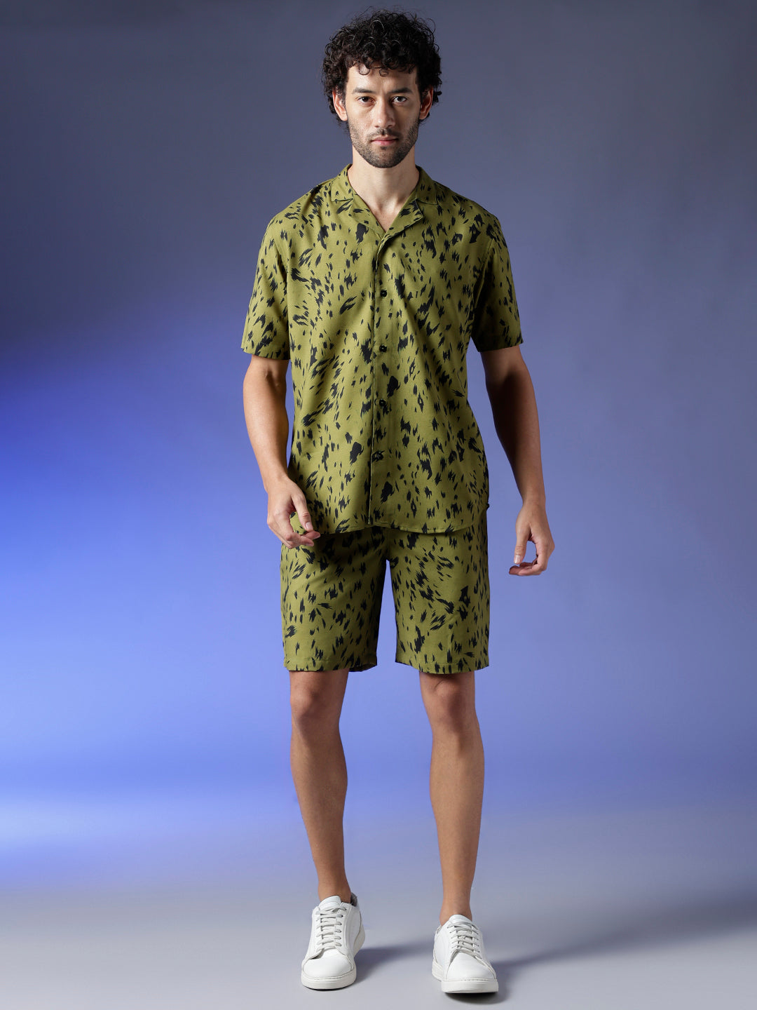 Green Poly Rayon printed Shirt & Short Set