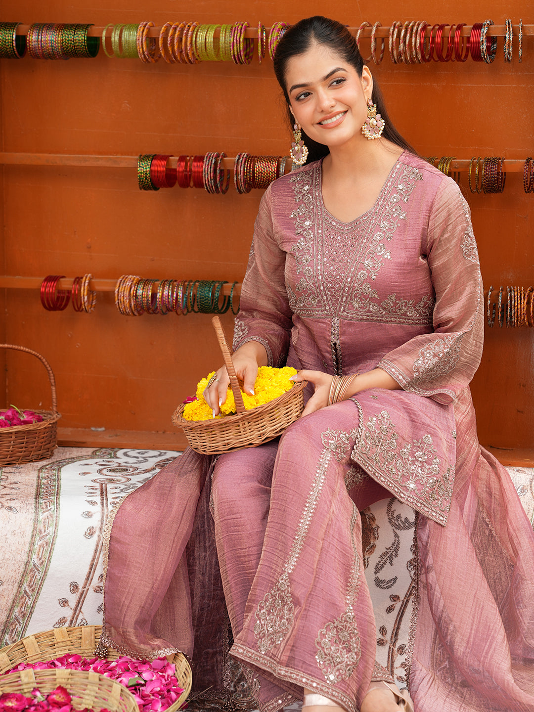 Women’s Pink Silk Embroidered Sharara Suit Set