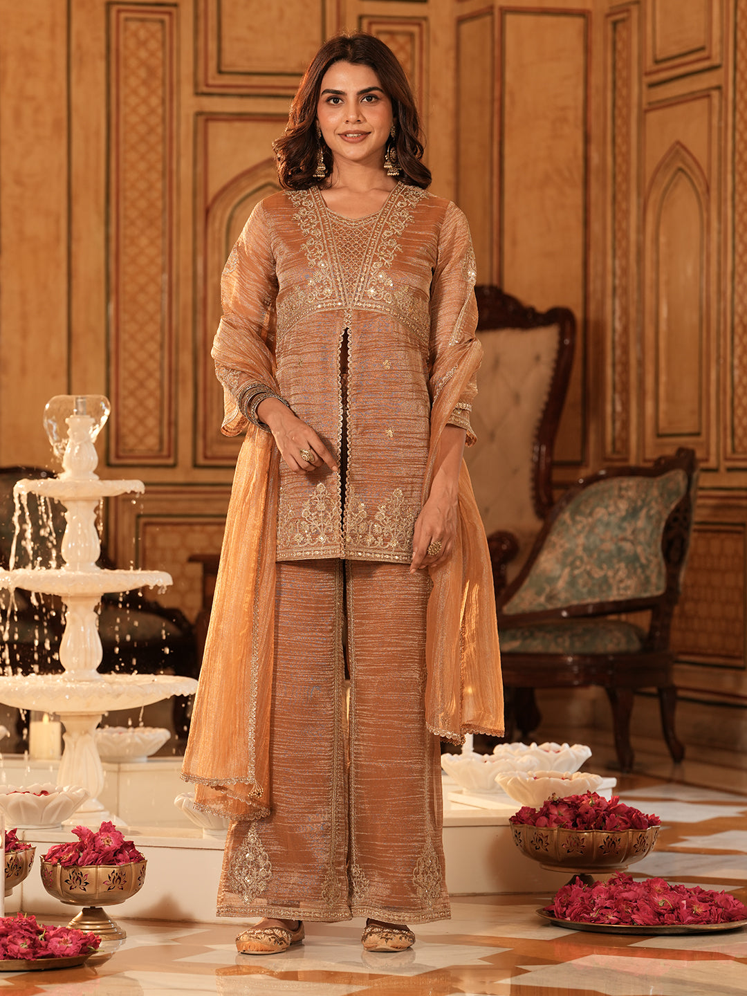 Women’s Copper Silk Embroidered Sharara Set