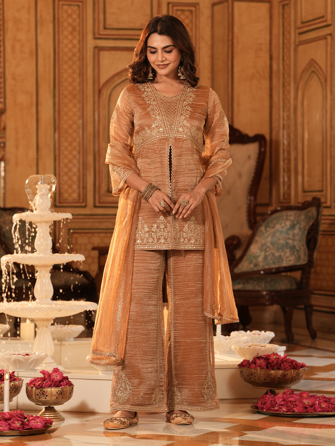 Women’s Copper Silk Embroidered Sharara Set