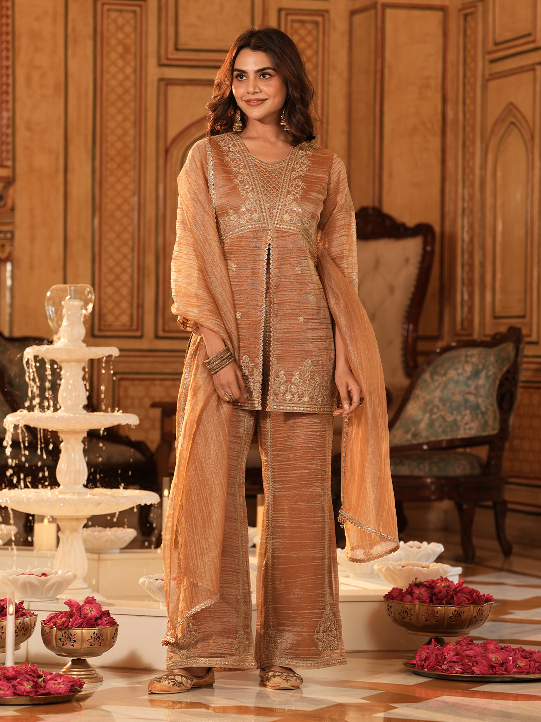 Women’s Copper Silk Embroidered Sharara Set