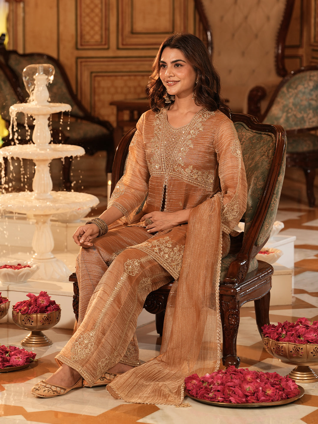 Women’s Copper Silk Embroidered Sharara Set