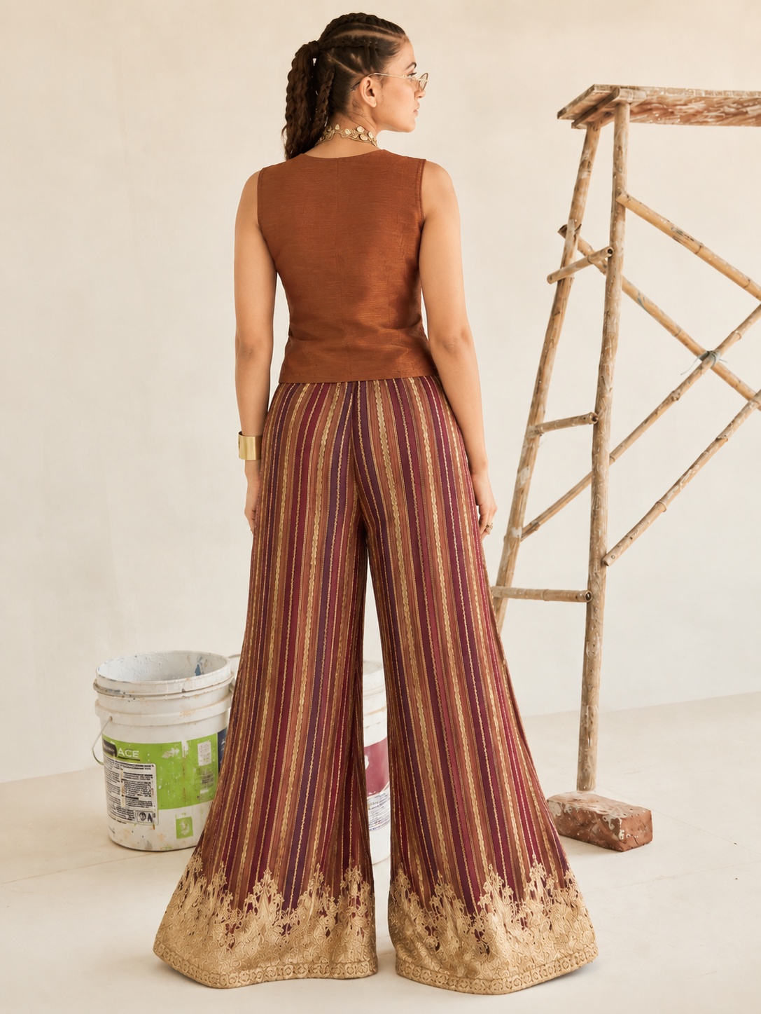 Brown Silk Embroidered Ethnic Co-Ord Set