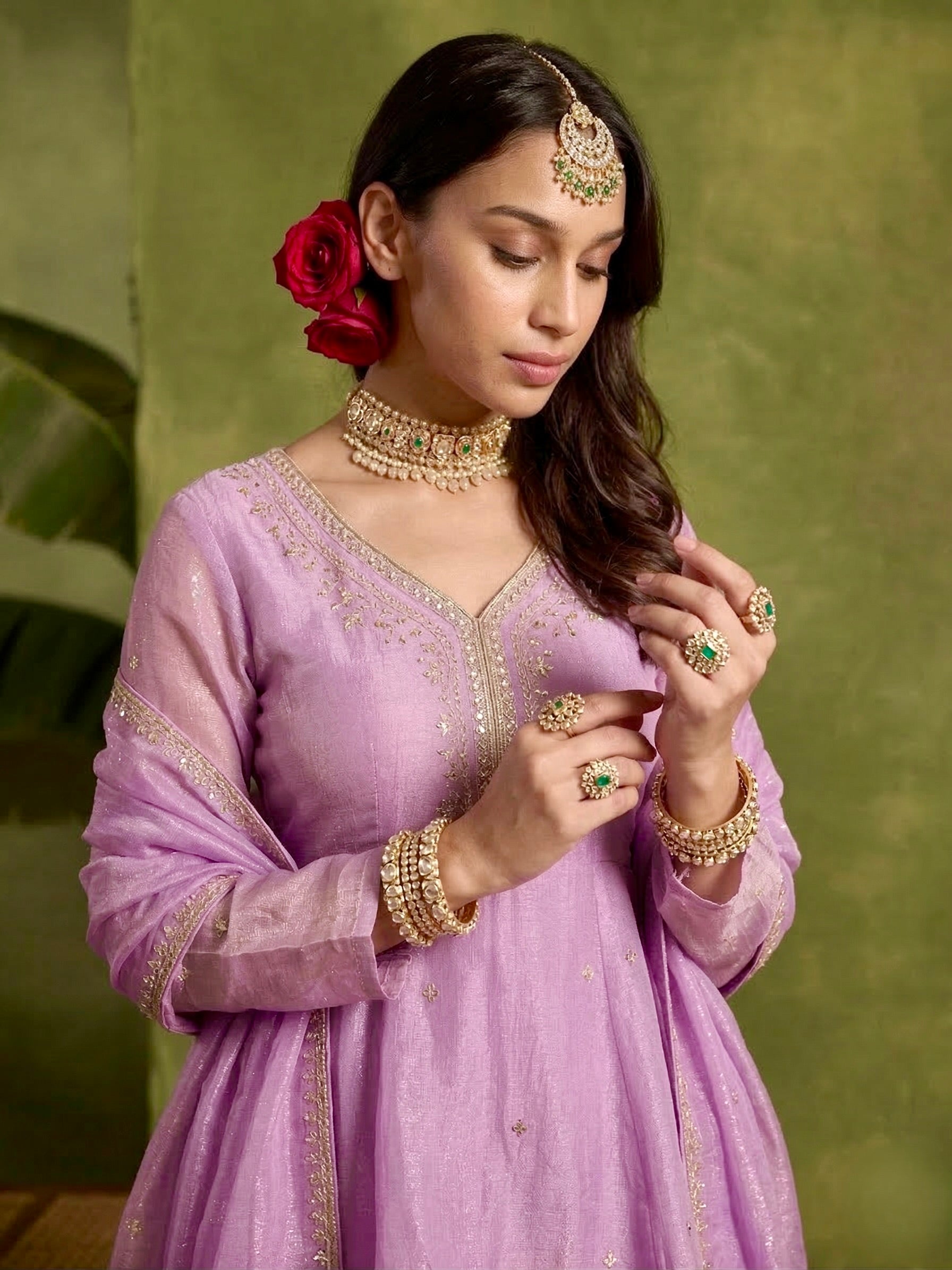Lavender Embroidered Peplum Top with Sharara Set