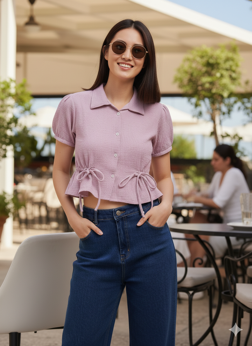 Lavender Polyster Plain Regular shirt for woman