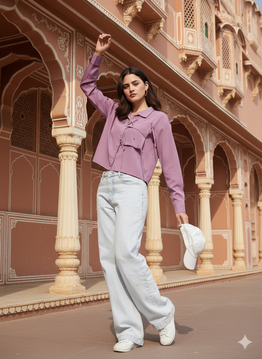 Pink Glow Full Sleeve Crepe Shirt for Women