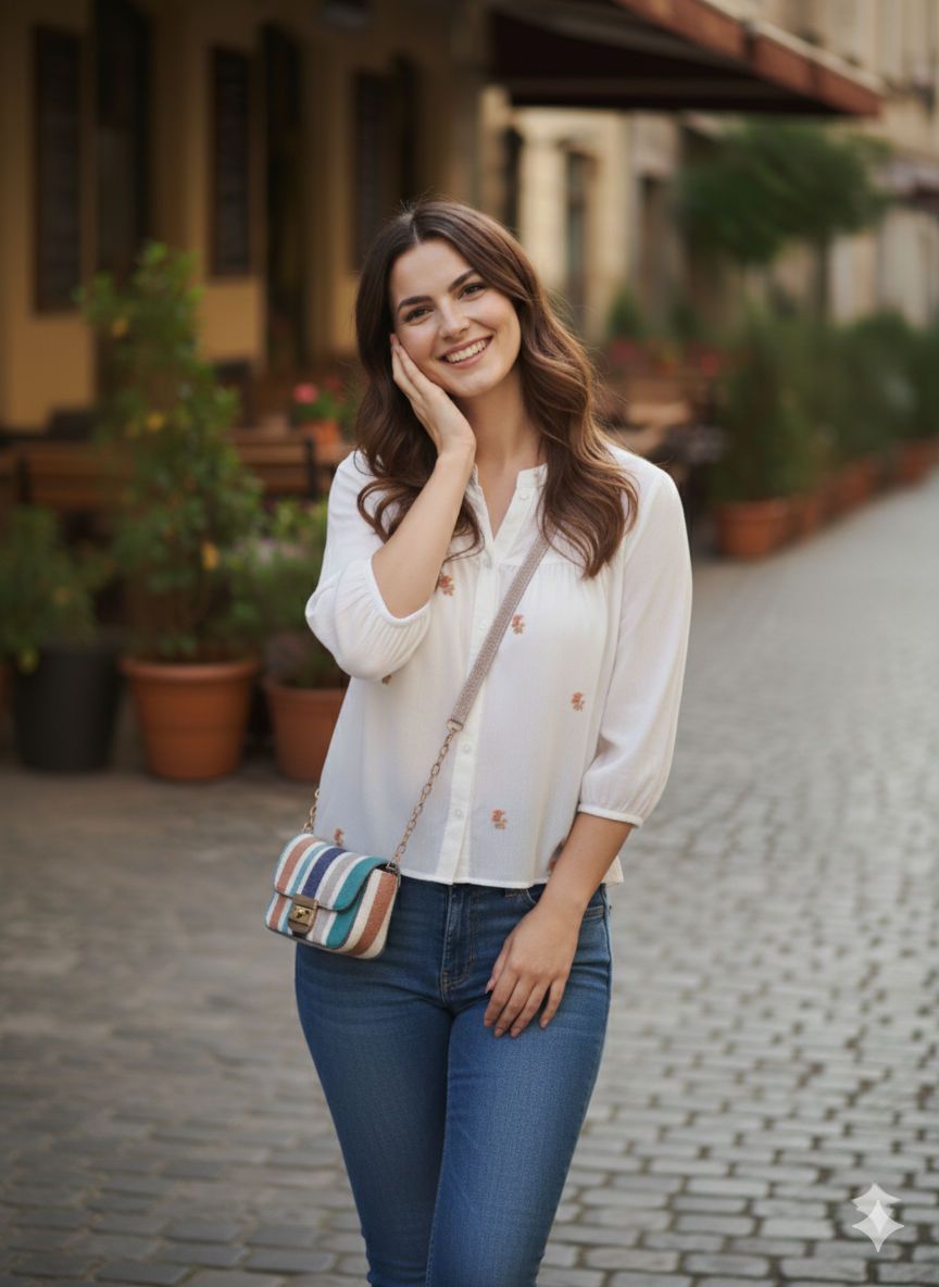 White Casual Cotton Shirt with Elegant Embroidery for women