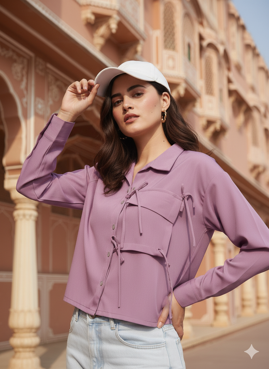 Pink Glow Full Sleeve Crepe Shirt for Women