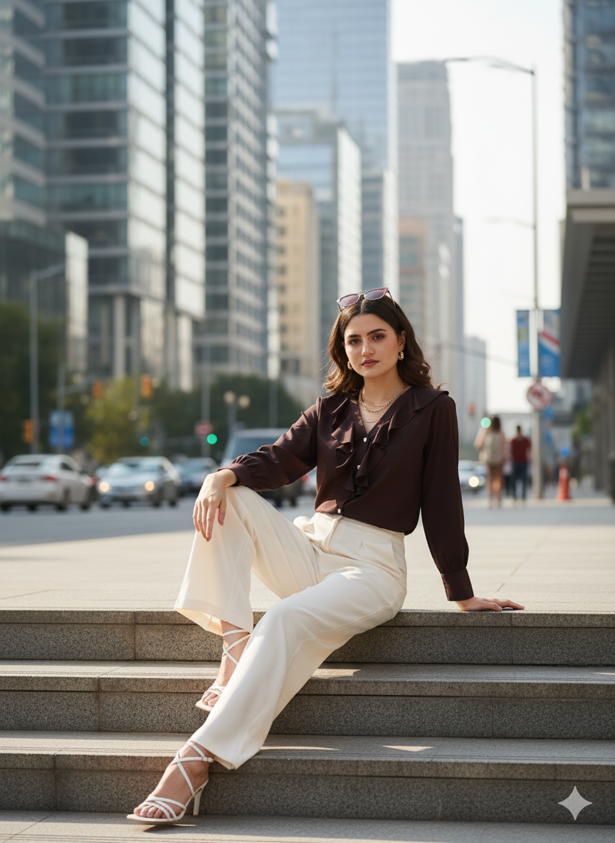 Women's Coffee Polyester Plain Regular Full sleeve Shirt