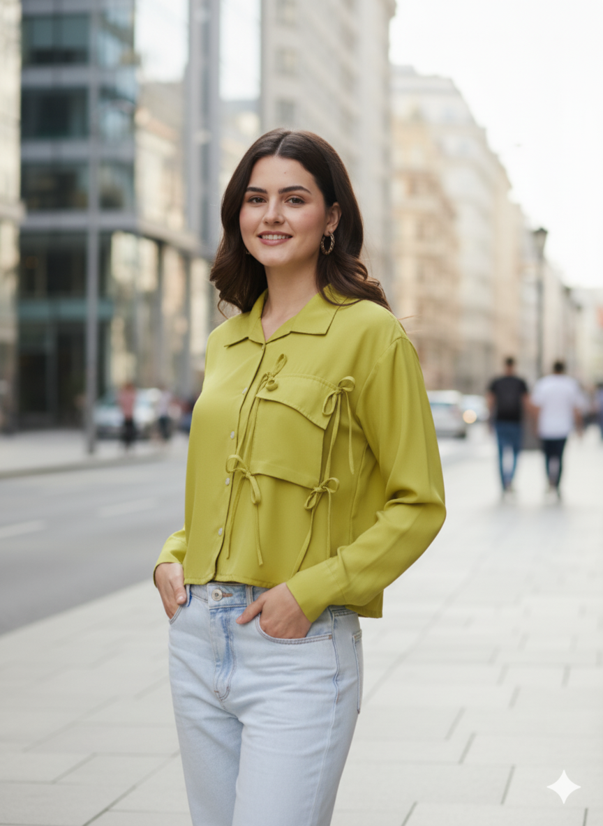Neon Glow Full Sleeve Crepe Shirt for Women