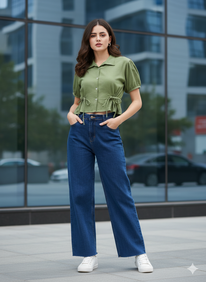 Green Polyster Plain Regular shirt for woman