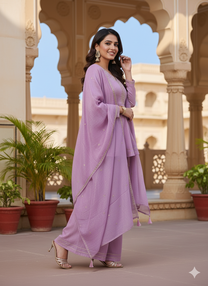 Pink Embroidered Peplum Top with Sharara Set