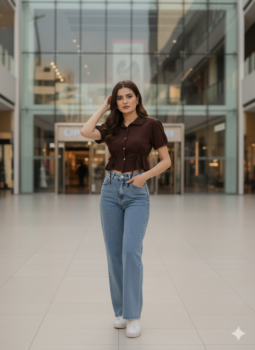 Coffee Polyster Plain Regular shirt for woman