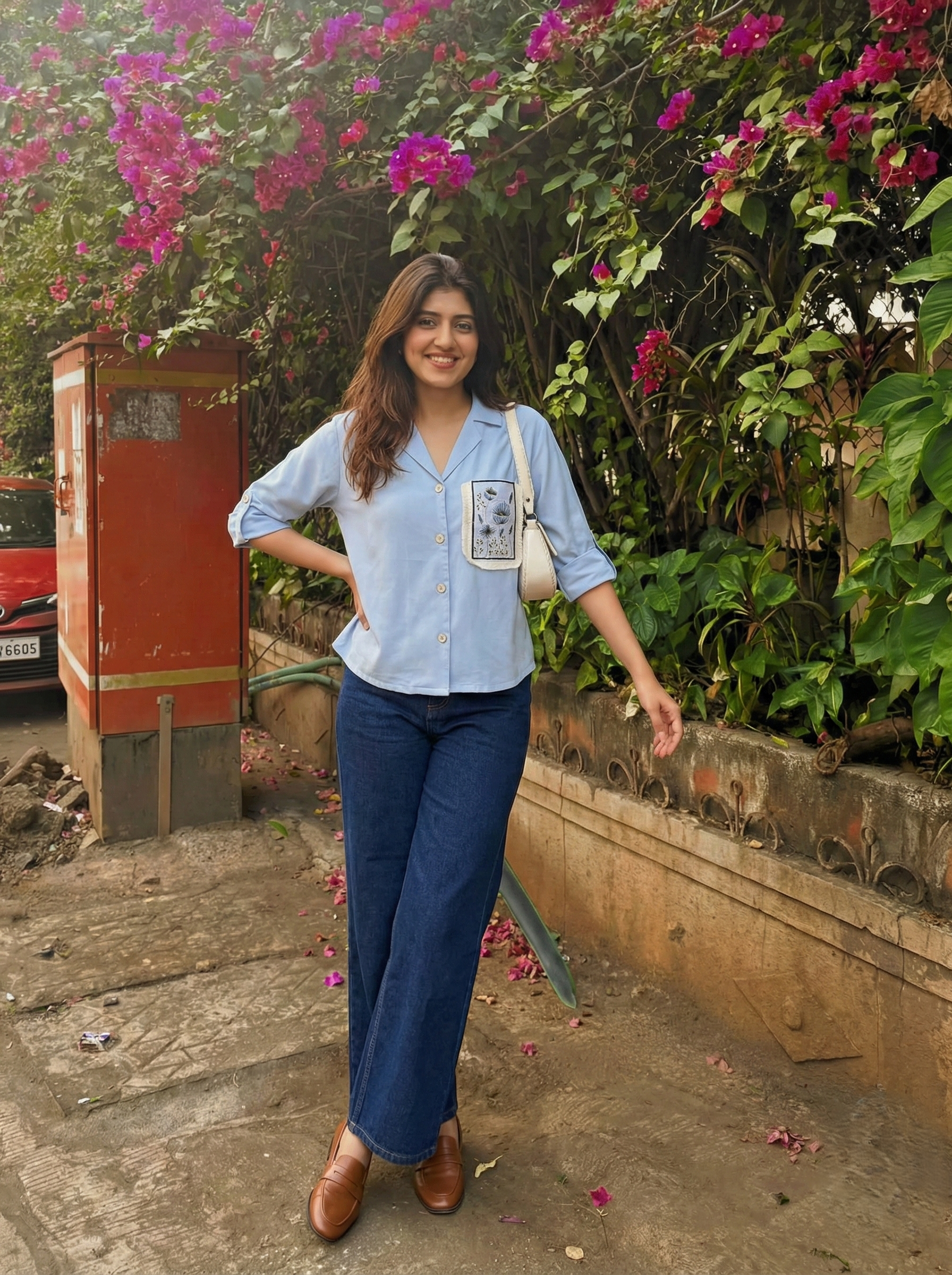 Sky Blue Viscose Blend Embroidered Shirt for Women | women embroidered shirt
 | frontside full view