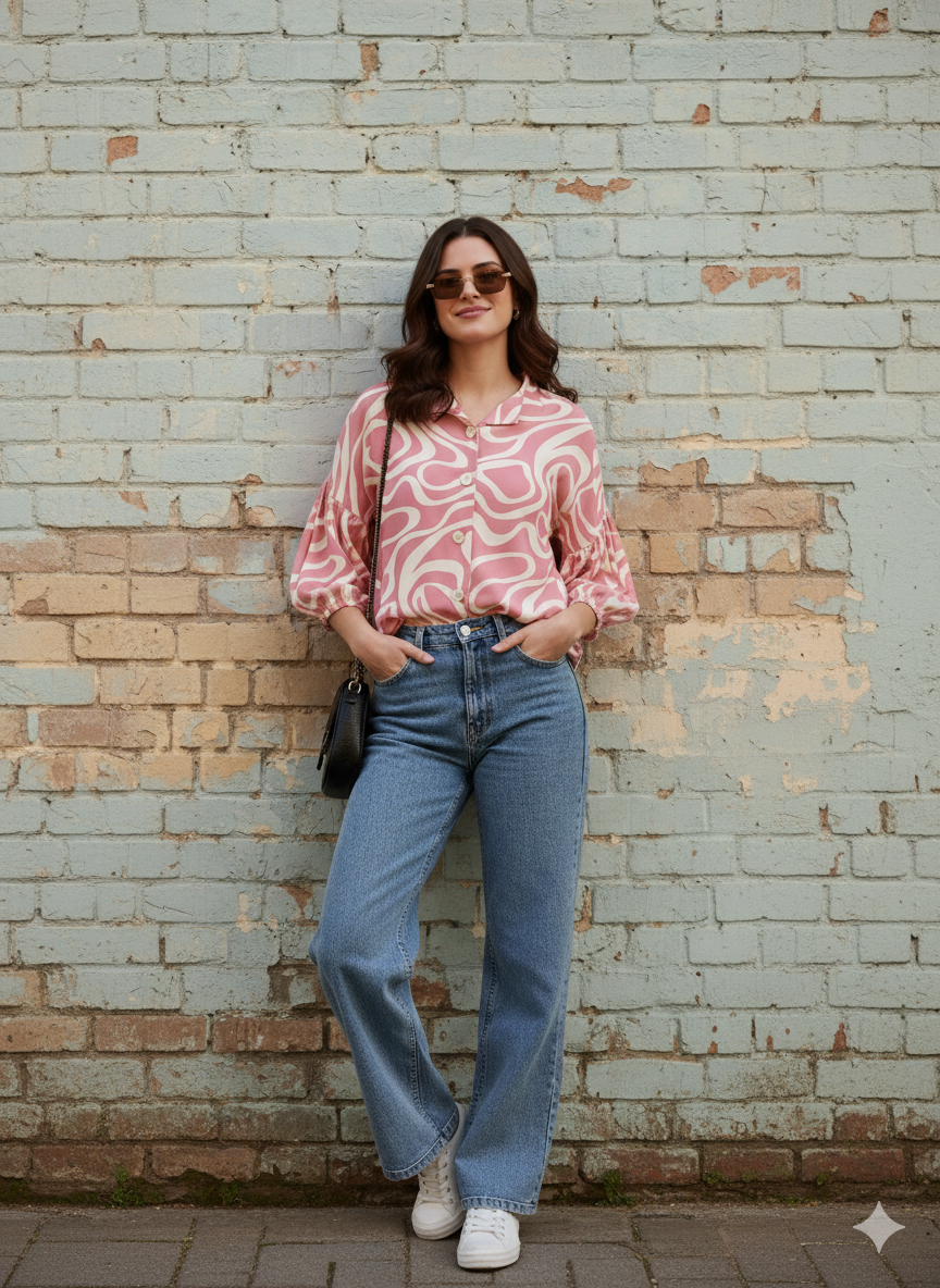 Women's Pink Rayon Printed Regular Shirt