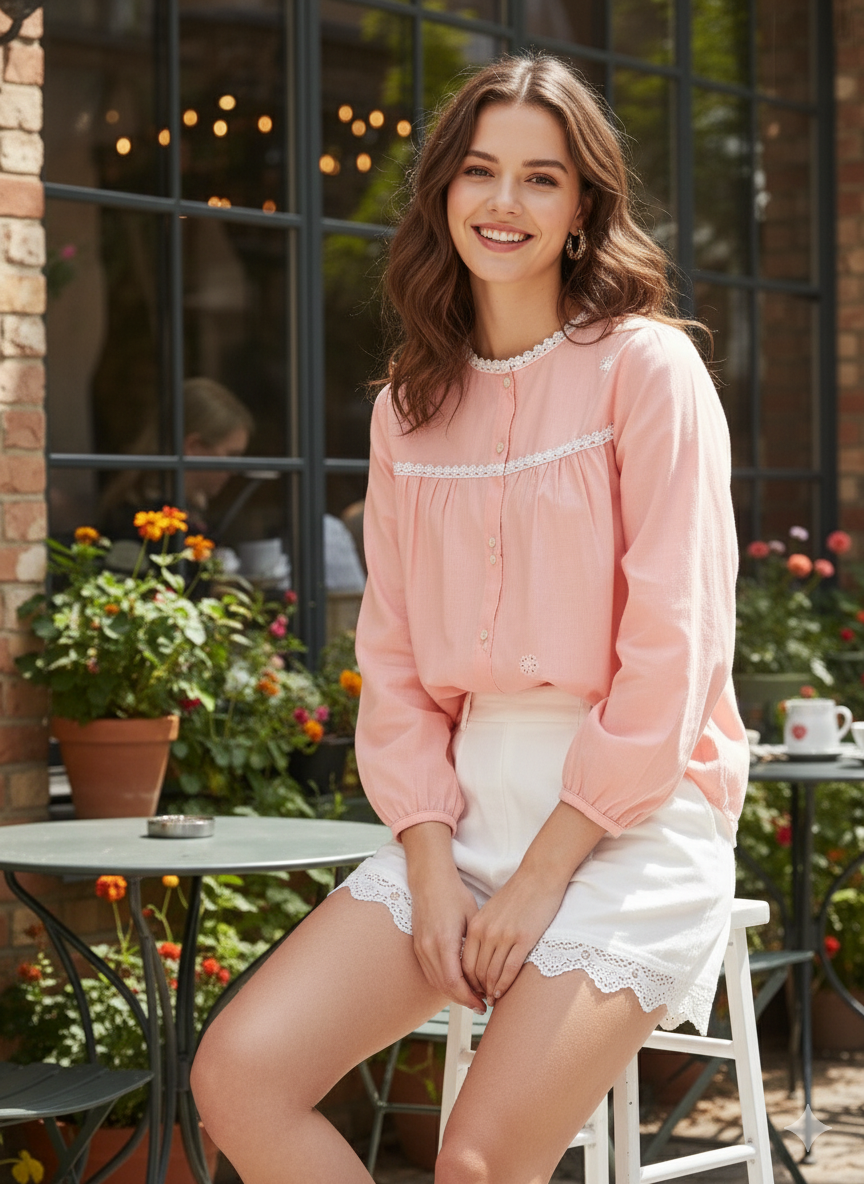 Pink Embroidered Full Sleeves Regular Cotton Shirt