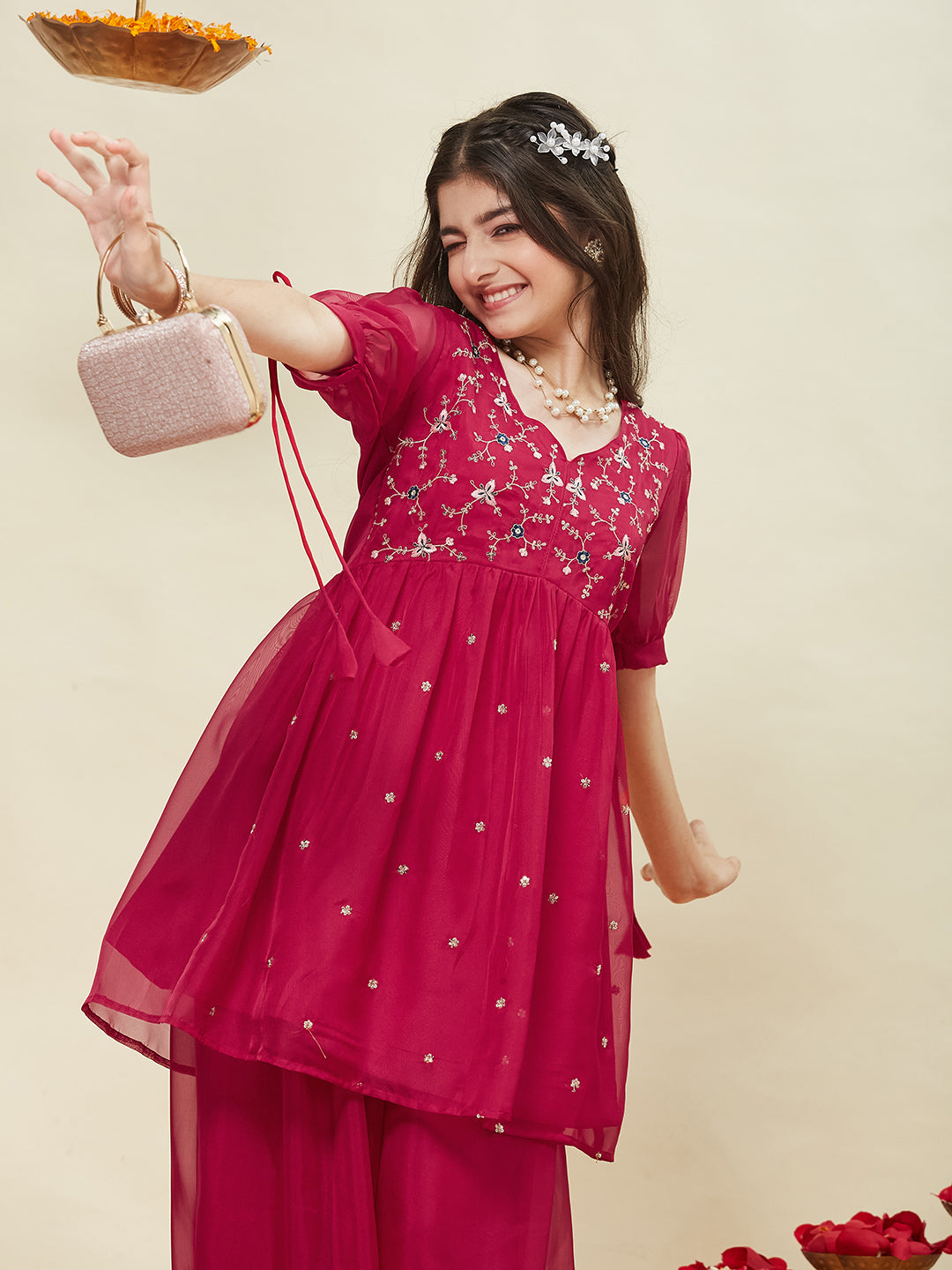 Rani Embroidered Kurti & Sharara Set for Girls