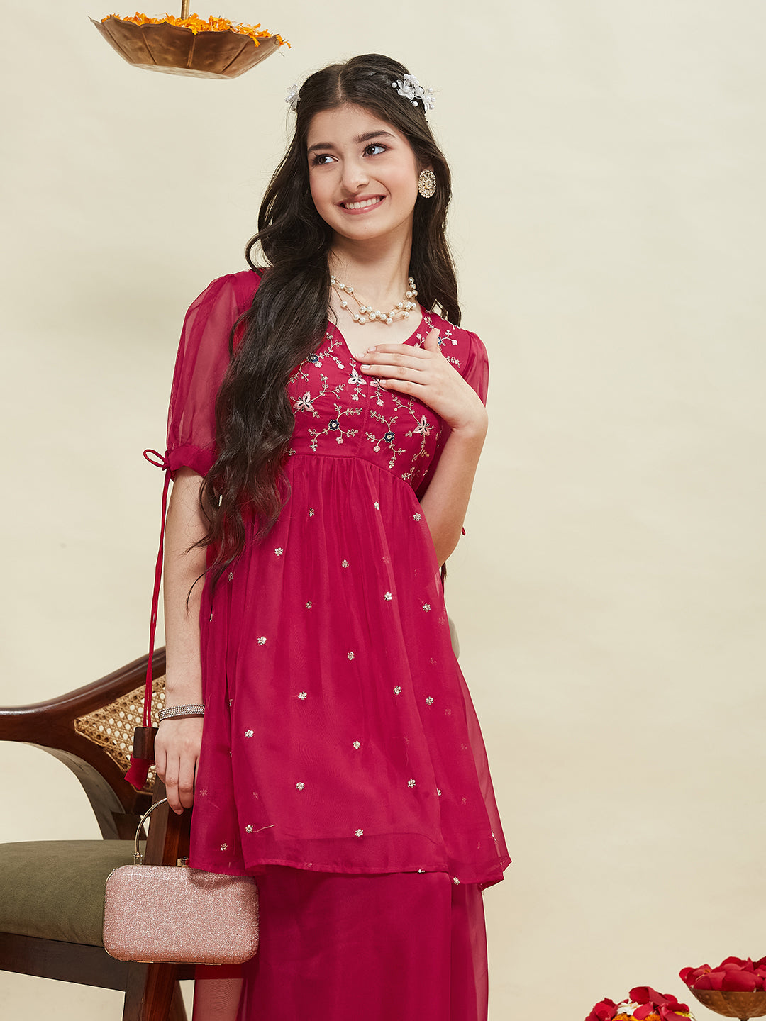 Rani Embroidered Kurti & Sharara Set for Girls