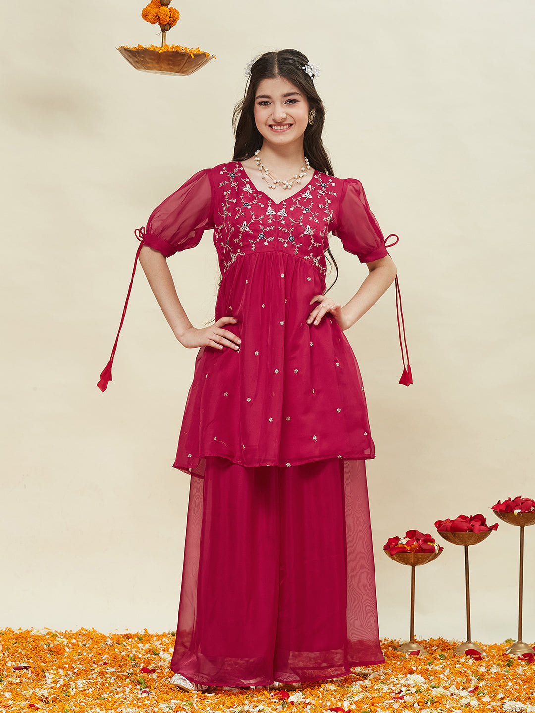 Rani Embroidered Kurti & Sharara Set for Girls