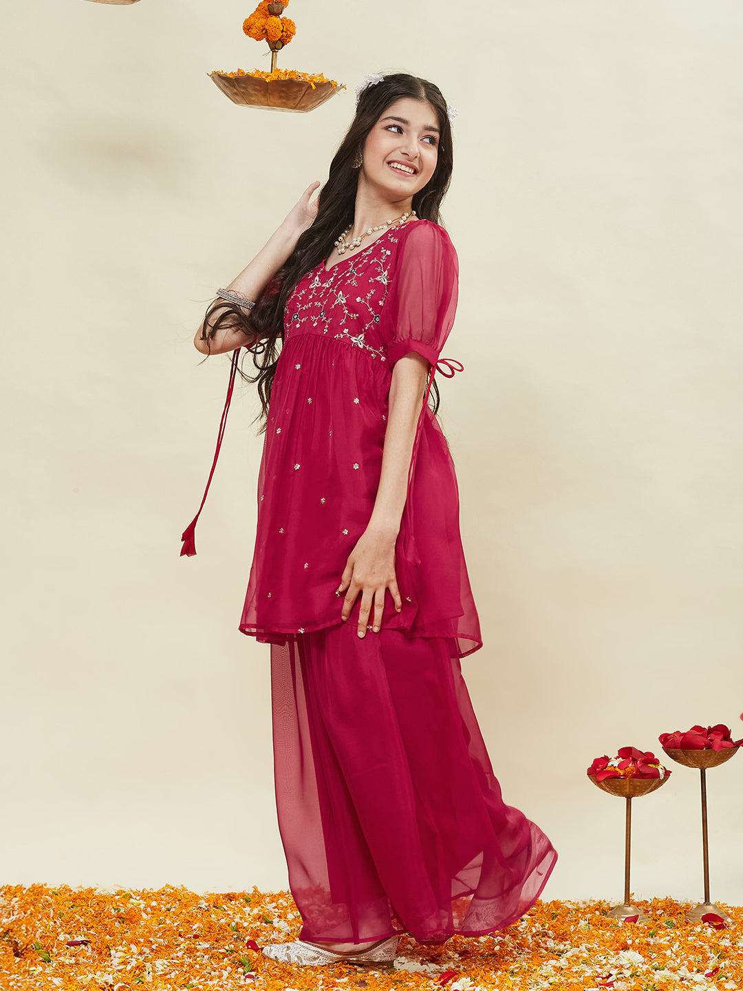 Rani Embroidered Kurti & Sharara Set for Girls