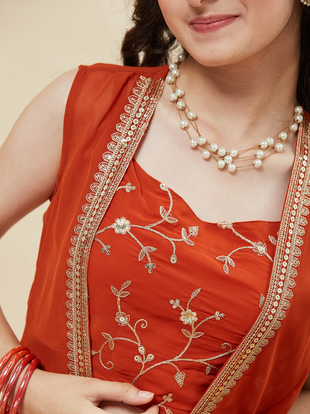 Orange Embroidered Georgette Top, Plazoo Shurg Set for girls