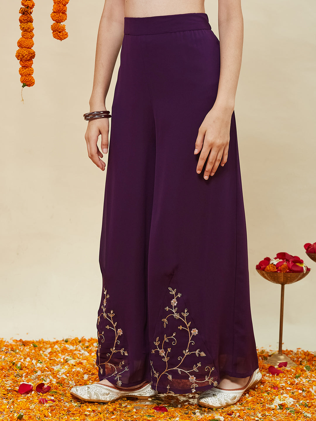 Wine Embroidered Georgette Top, Plazoo Shurg Set for girls