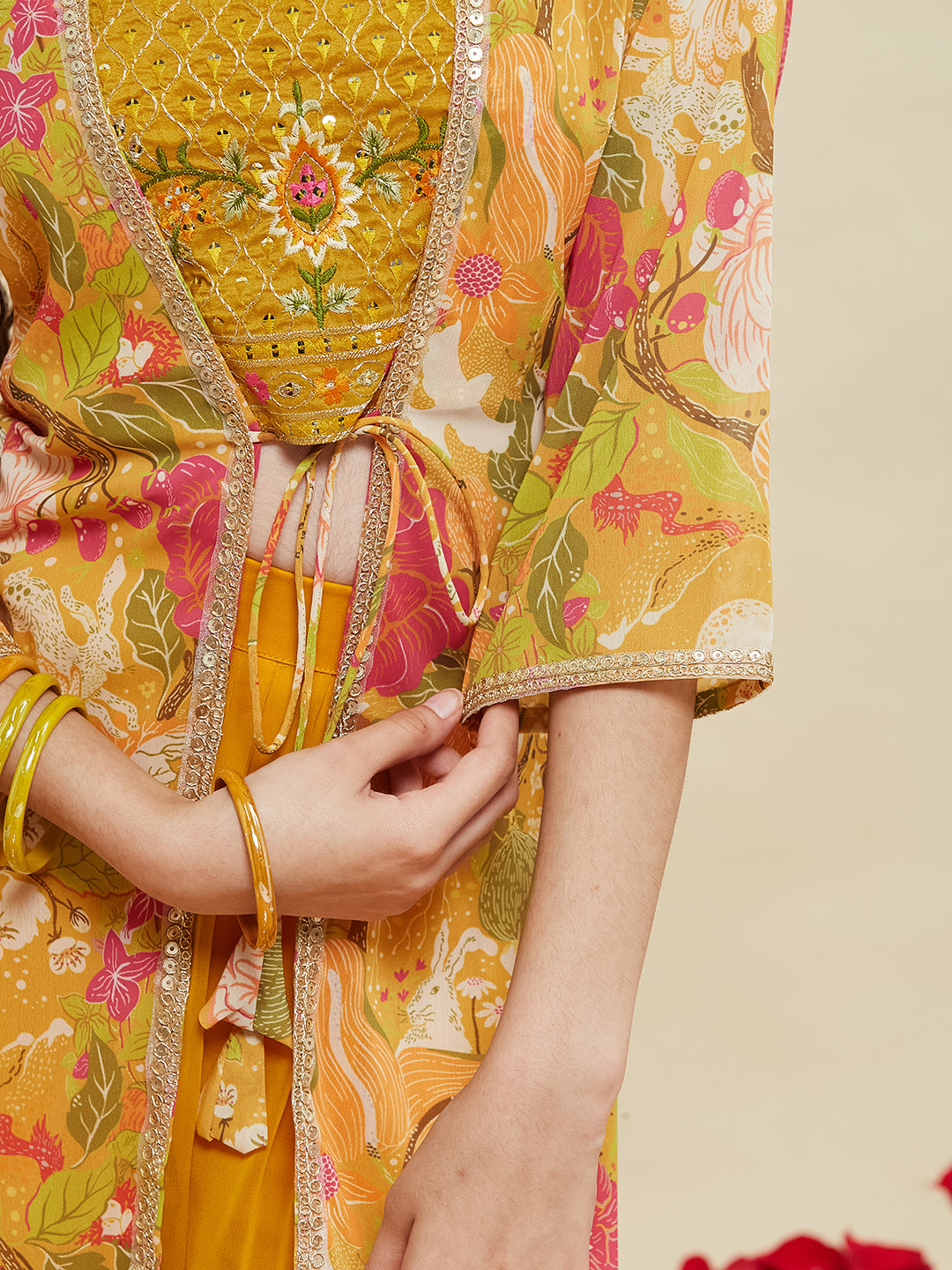 Yellow Embroidered Georgette Top, Plazoo Shurg Set for girls