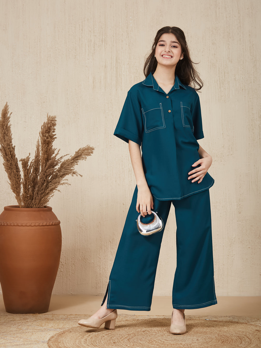 Royal Blue Embroidered  Kurta & pant For Girls
