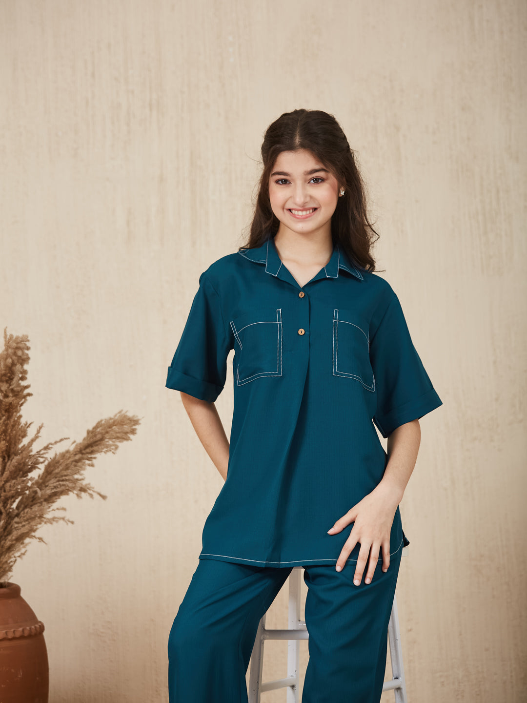Royal Blue Embroidered  Kurta & pant For Girls